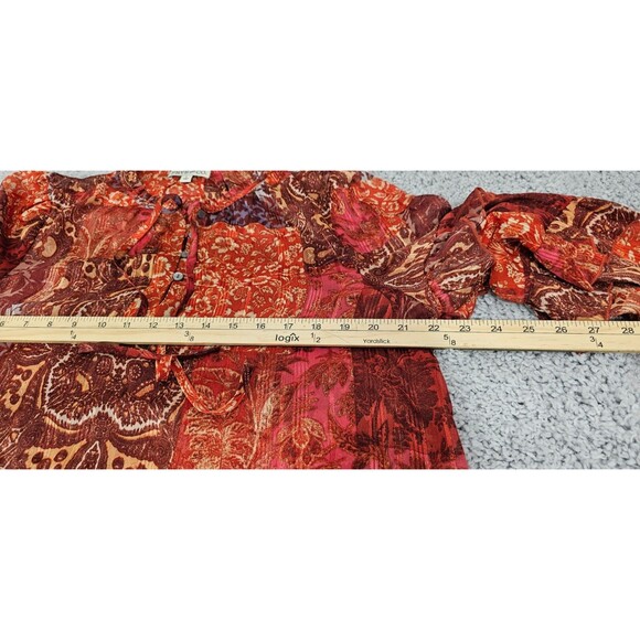 Frye Womens Tunic Top Patchwork Ruffled Long Sleeve Chiffon Peasant Boho Large - Picture 13 of 16